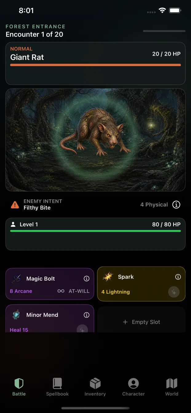 Early tactical battle against a Giant Rat