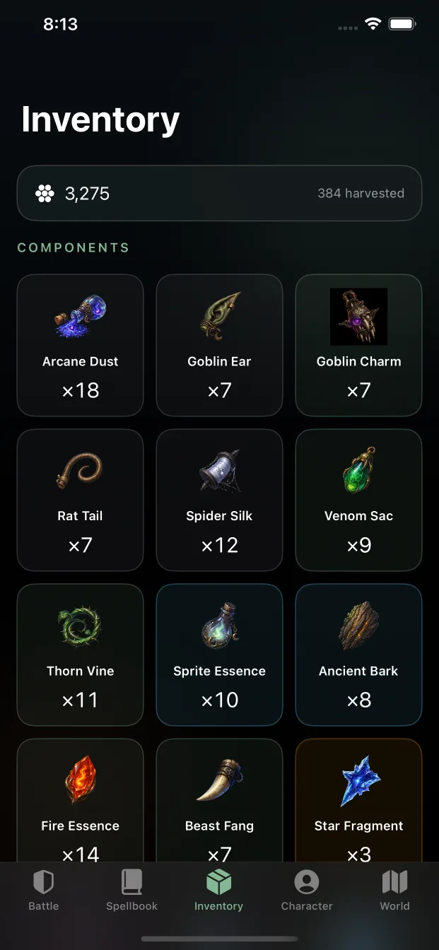 Harvested component inventory