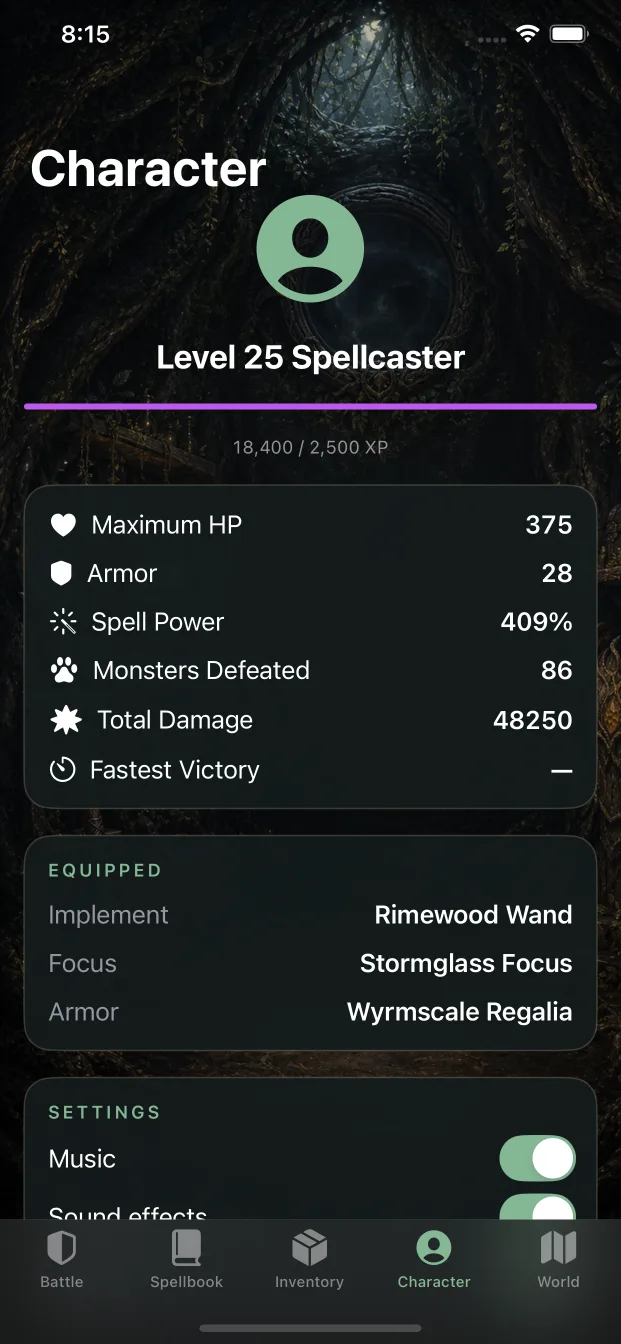 Character progression and equipment